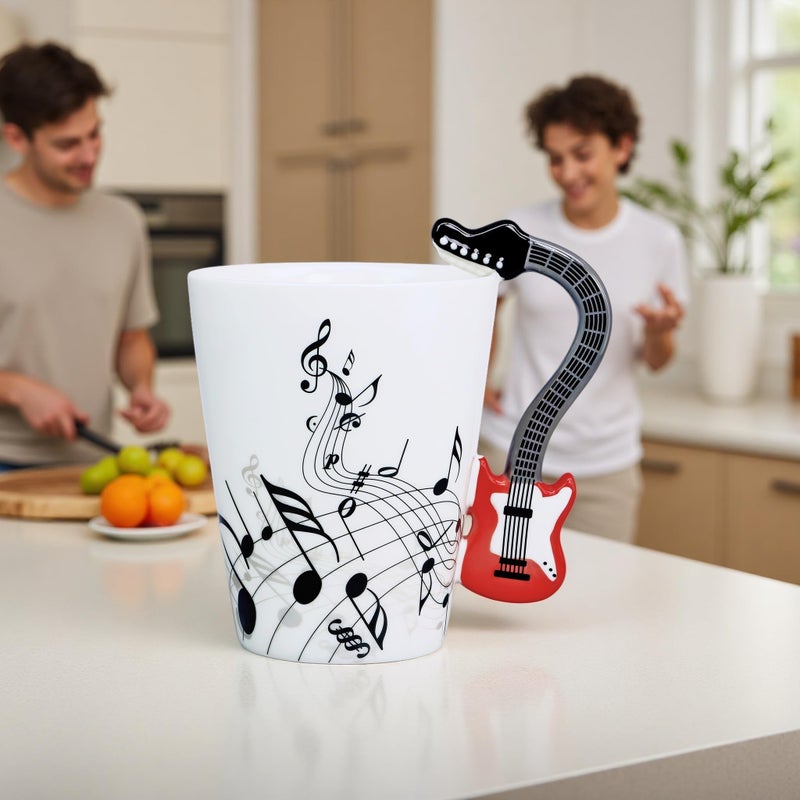 LanHong Guitar Mug Guitar Coffee Mug Gift for Guitar Players Musician - 13.5 oz Guitar Cup Gifts for Music Lovers - Music Coffee Mugs Birthday Christmas Gifts for Men Women (Red) - Image 3